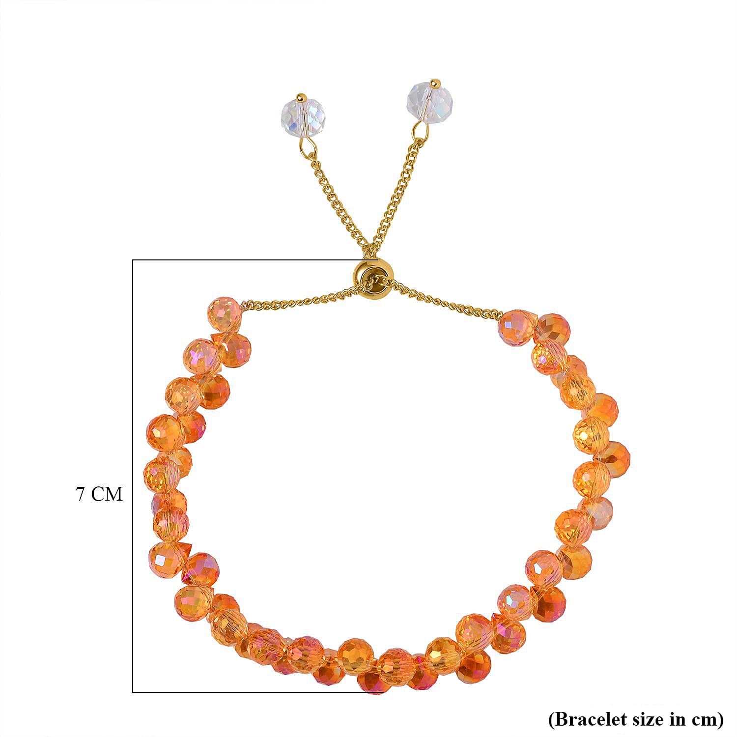 Champagne AB Crystal Adjustable Bolo Bracelet (Size 6.5 to 9) in Yellow Gold Tone