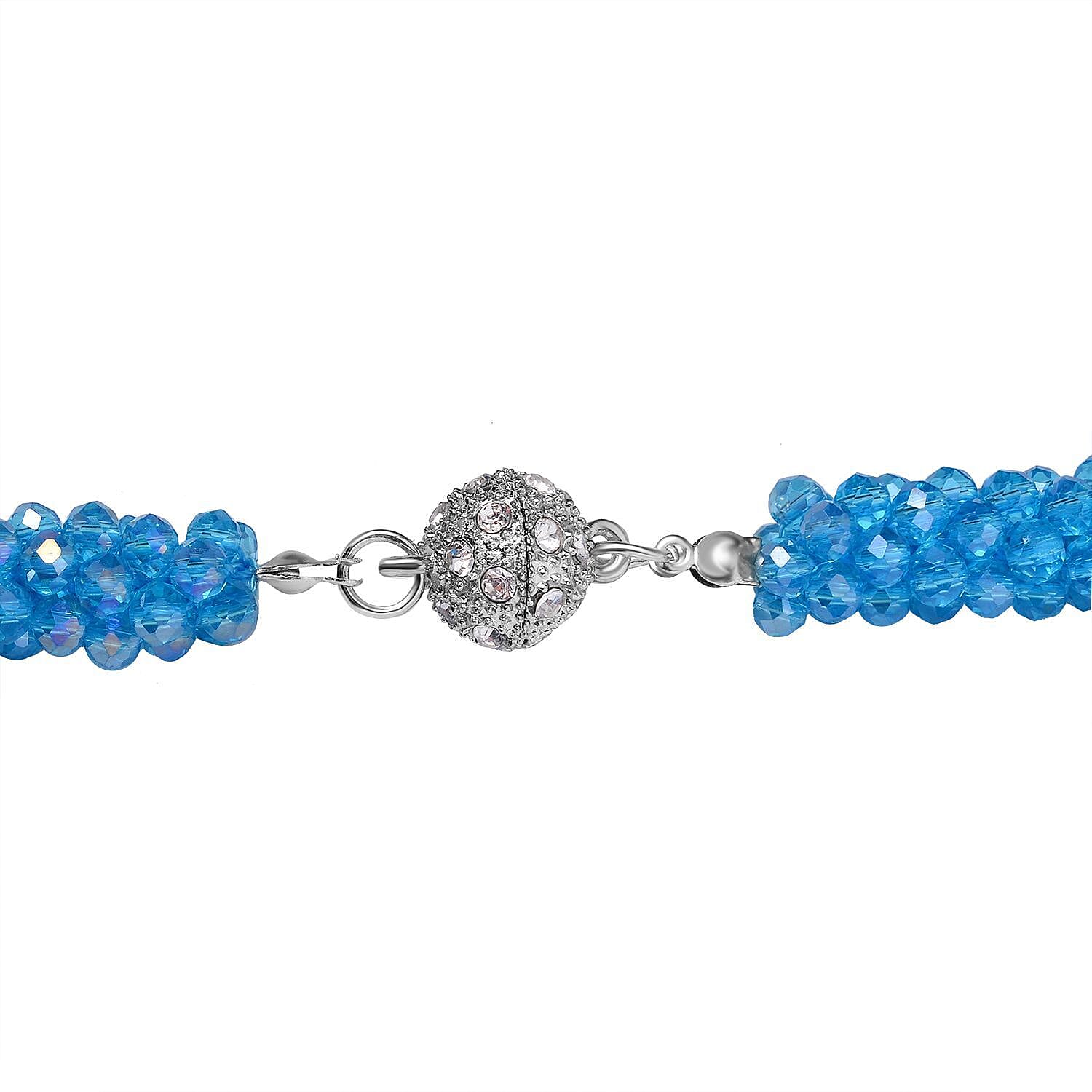 NY Close Out Deal- Blue Crystal Necklace With Magnetic Clasp (Size - 20) in Silver Tone