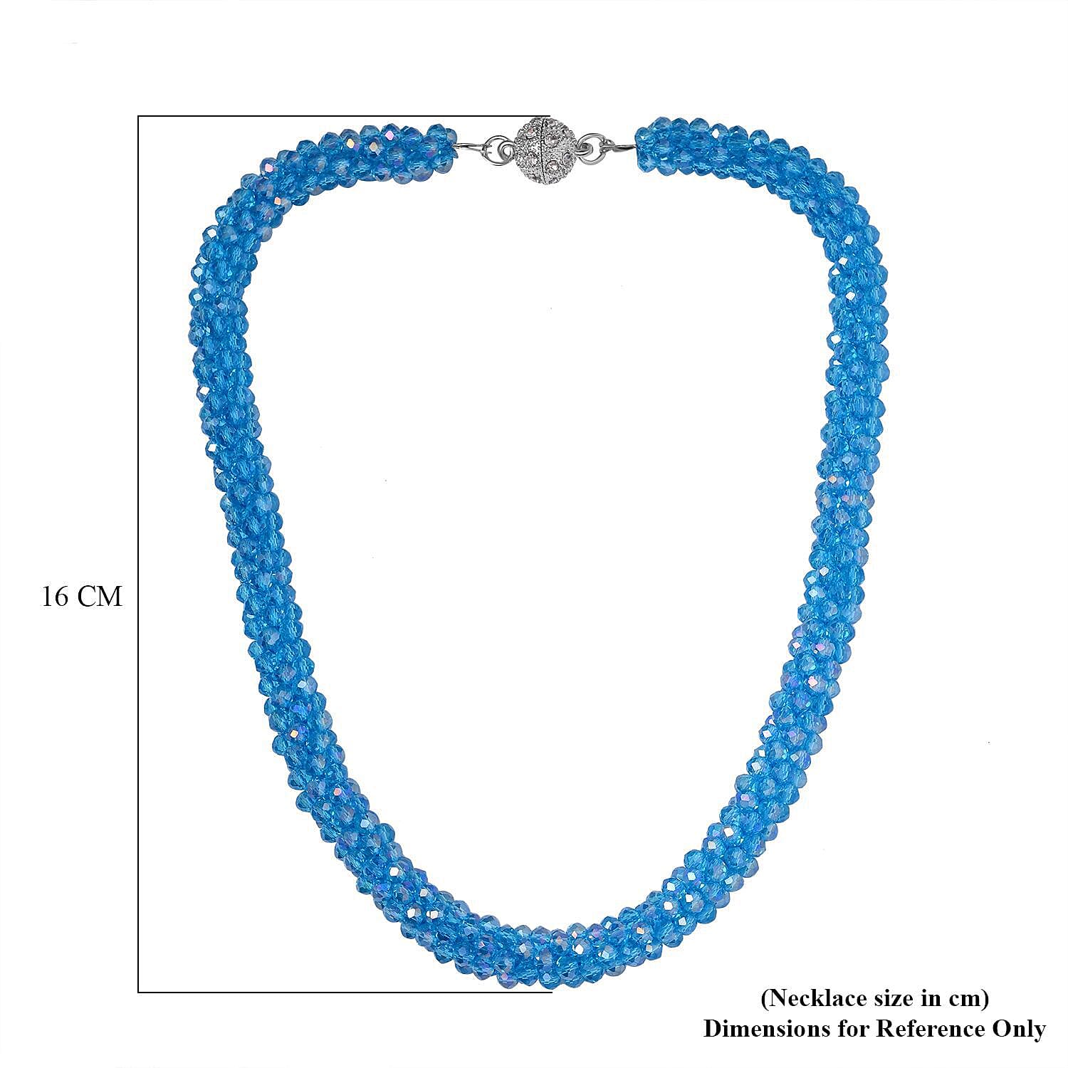 NY Close Out Deal- Blue Crystal Necklace With Magnetic Clasp (Size - 20) in Silver Tone