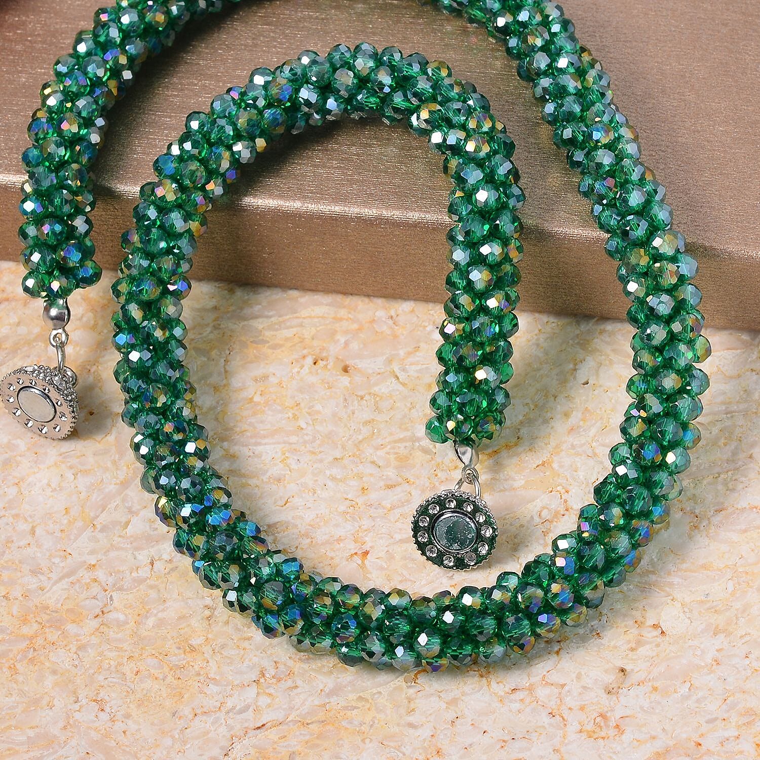 NY Close Out Deal - Neon Green Austrian Crystal Necklace (Size - 20) With Magnetic Clasp