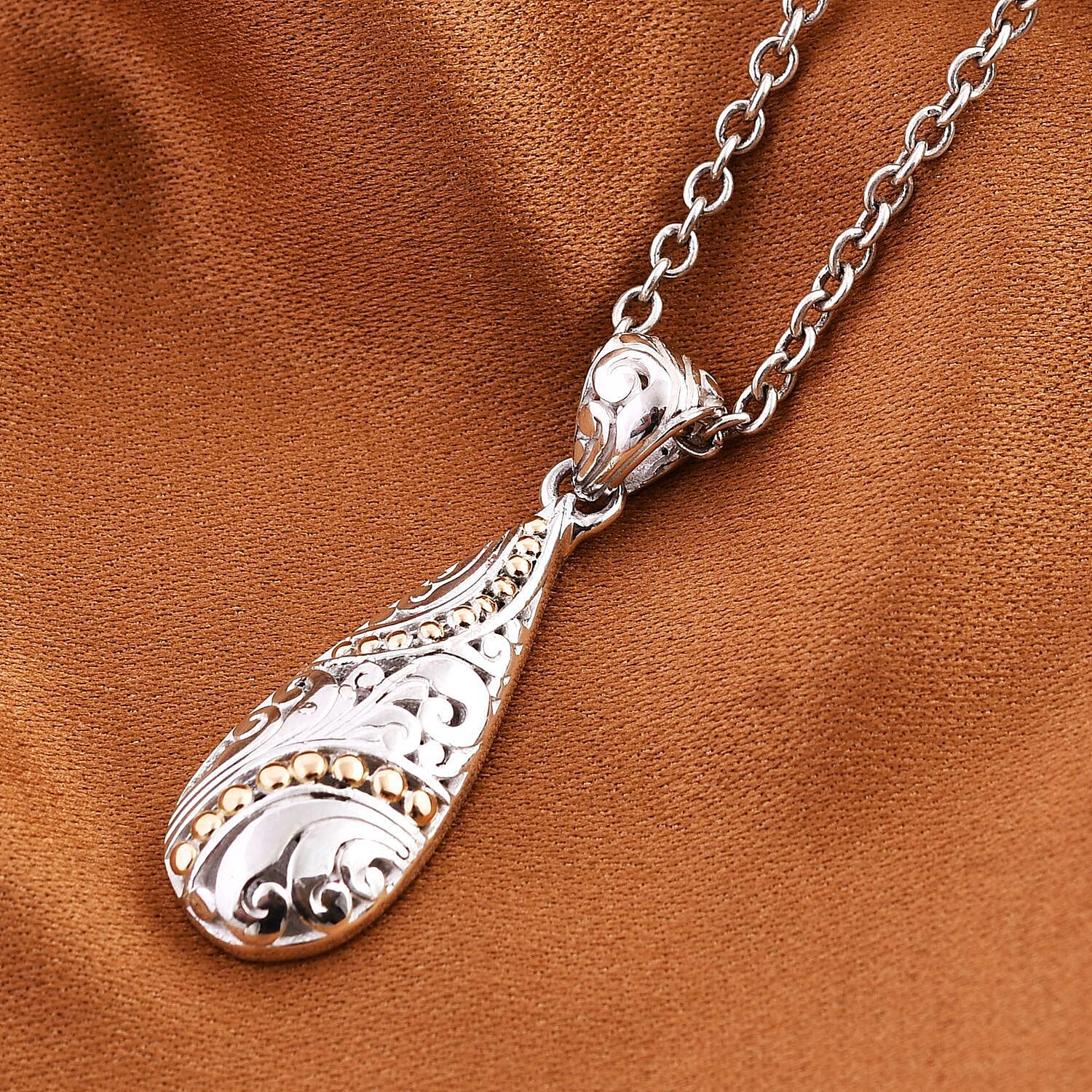 Royal Bali Collection - Limited Edition - 18K Yellow Gold and Sterling Silver Teardrop Pendantt