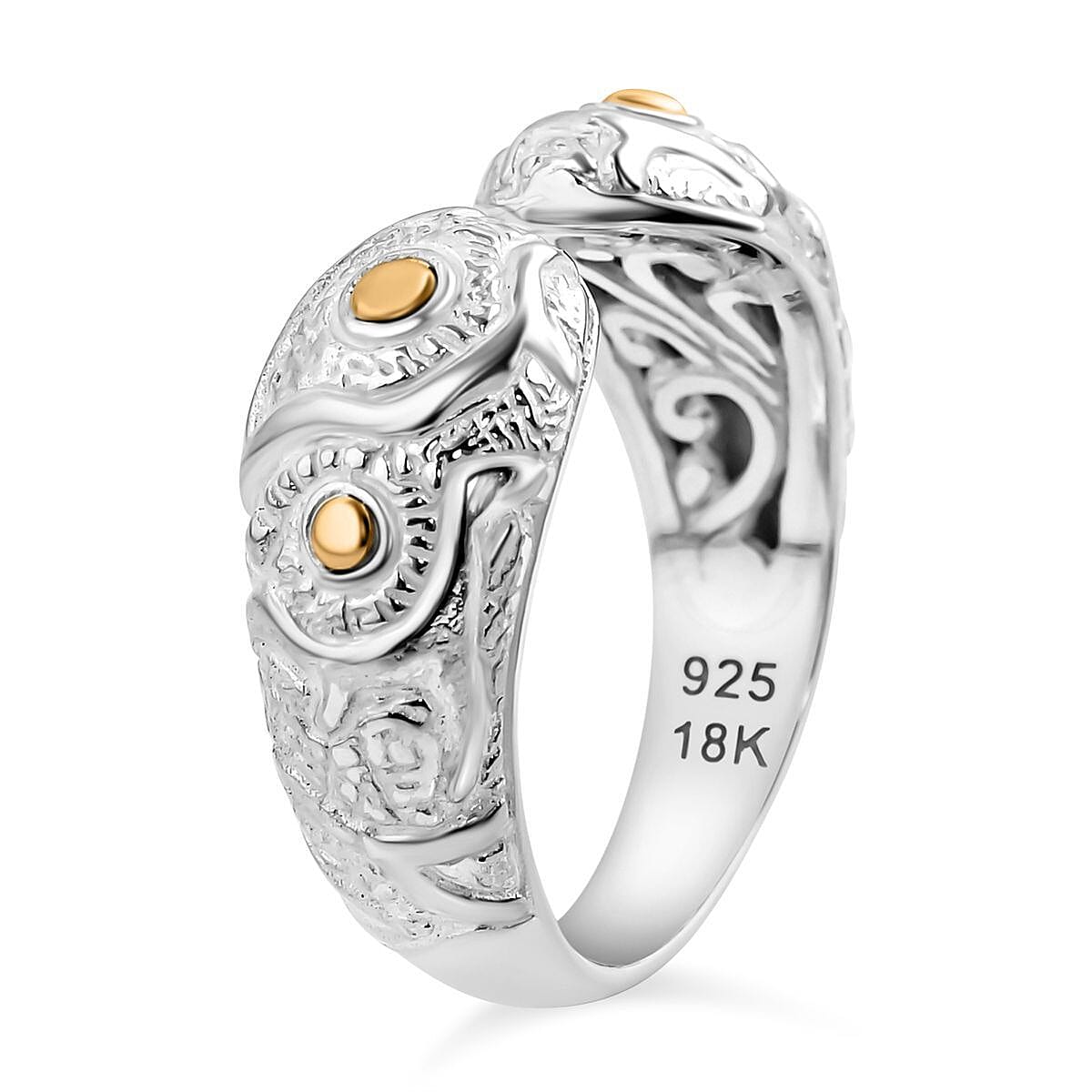 Royal Bali Collection - 14K Yellow Gold and Sterling Silver Cuff Ring, Silver Wt 6.20 GM