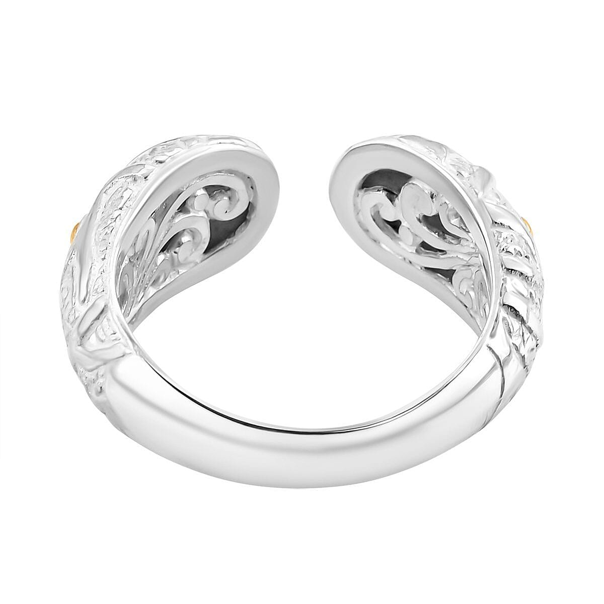 Royal Bali Collection - 14K Yellow Gold and Sterling Silver Cuff Ring, Silver Wt 6.20 GM