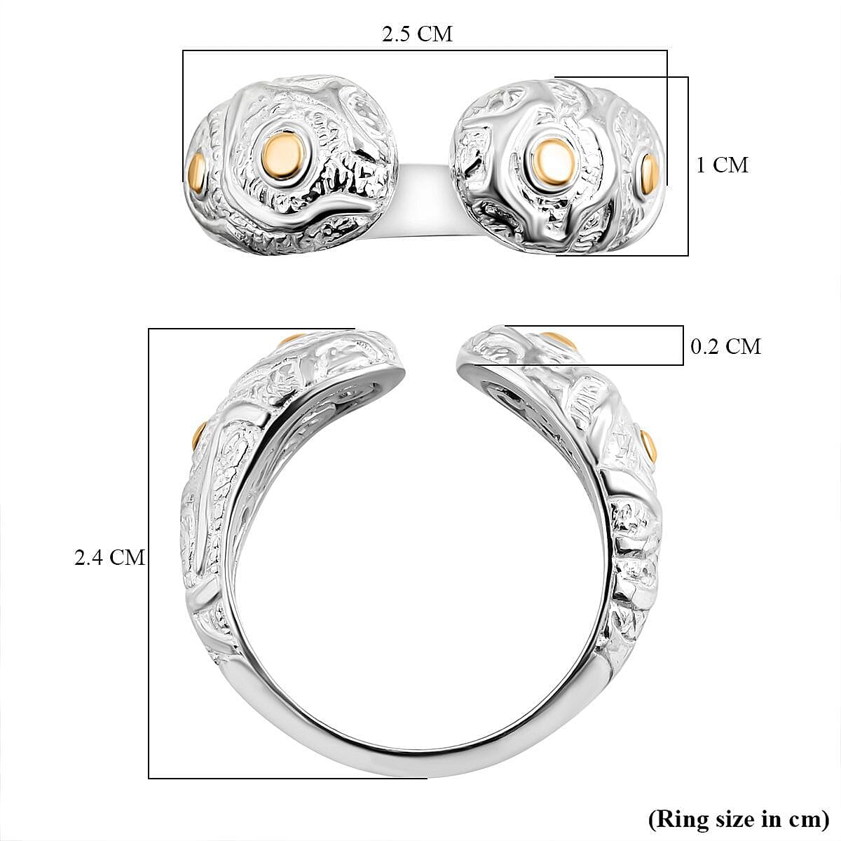 Royal Bali Collection - 14K Yellow Gold and Sterling Silver Cuff Ring, Silver Wt 6.20 GM