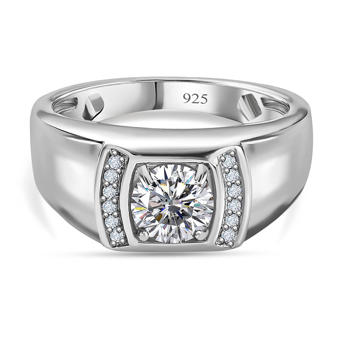 Moissanite  Mens Ring in Platinum Overlay Sterling Silver 0.99 ct,  Silver Wt. 5.31 Gms  0.990  Ct.