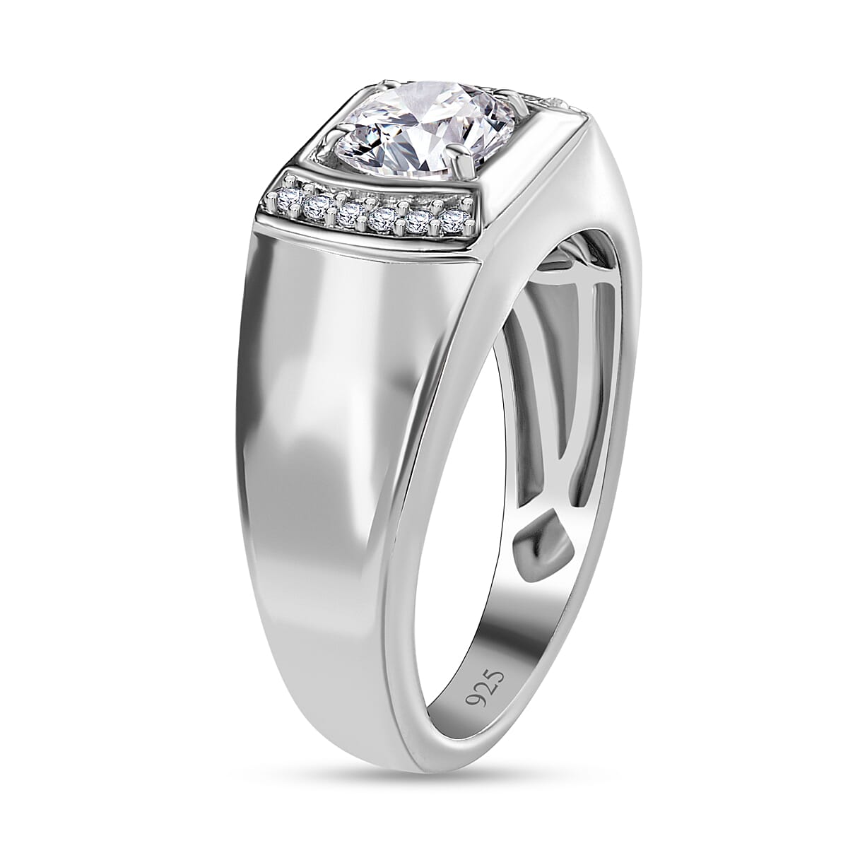 Moissanite  Mens Ring in Platinum Overlay Sterling Silver 0.99 ct,  Silver Wt. 5.31 Gms  0.990  Ct.