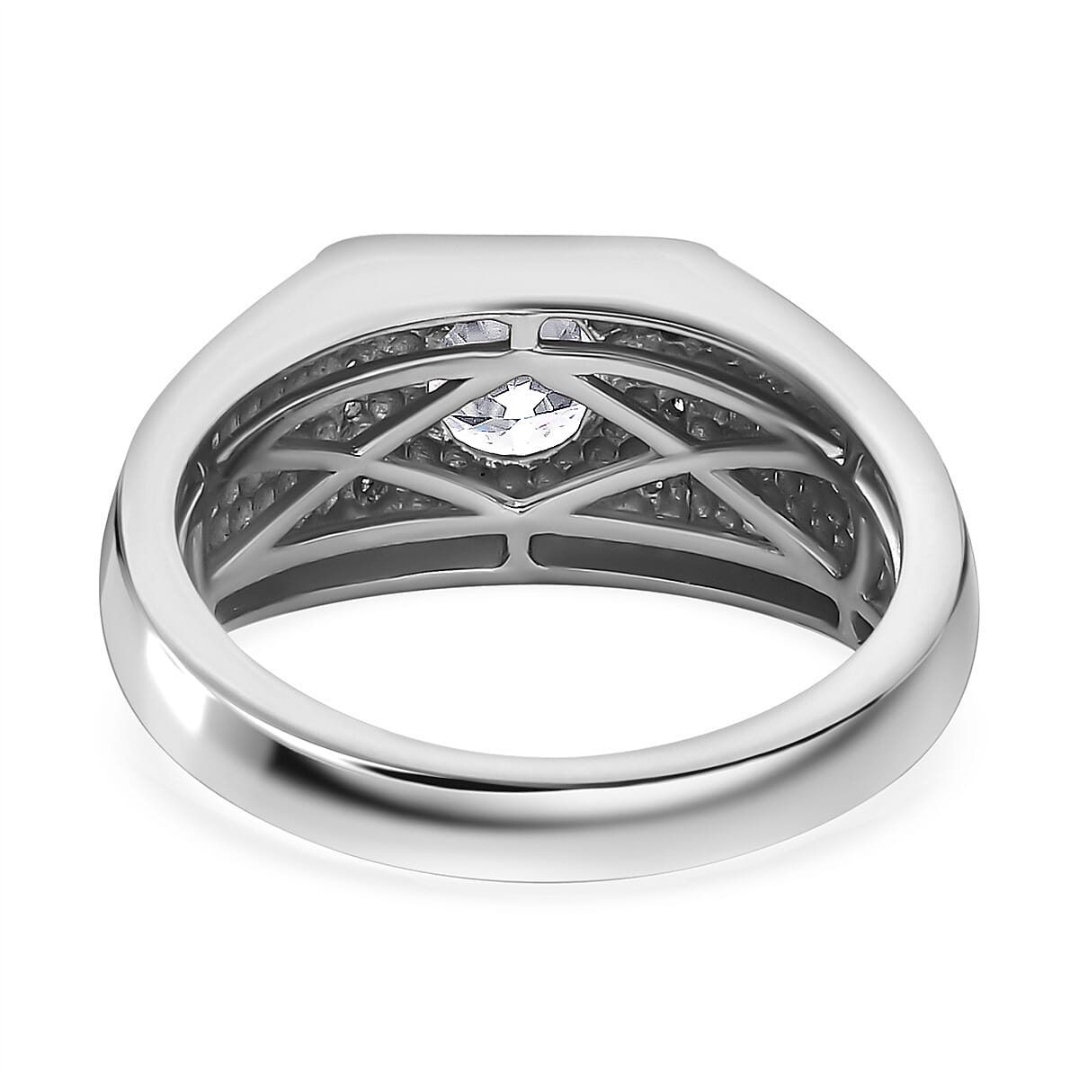 Moissanite  Mens Ring in Platinum Overlay Sterling Silver 0.99 ct,  Silver Wt. 5.31 Gms  0.990  Ct.