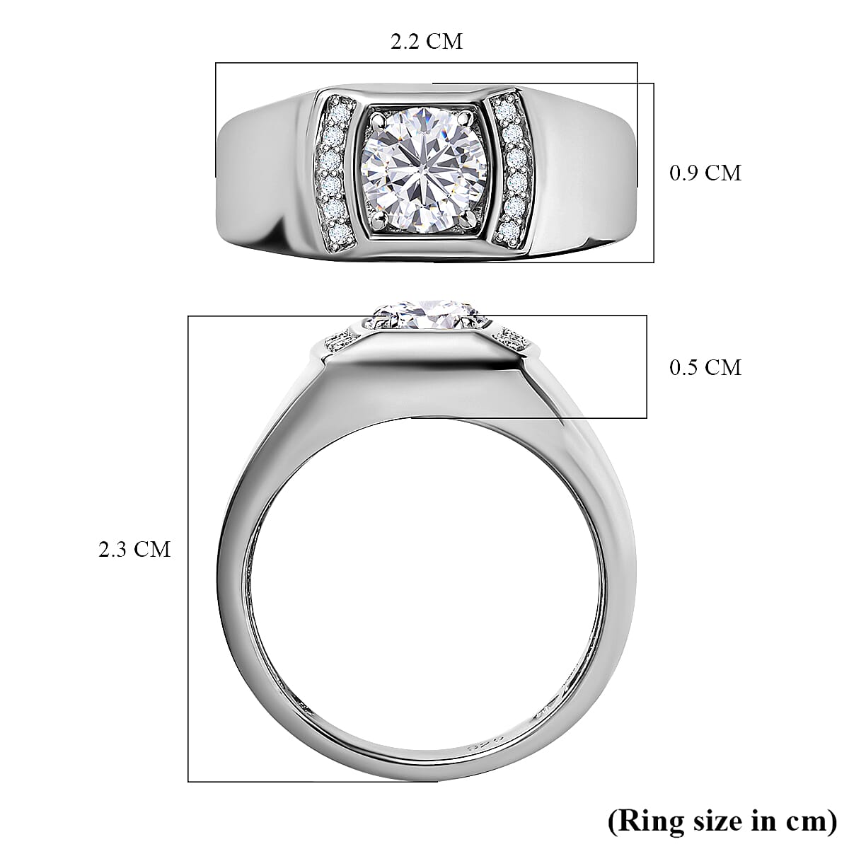 Moissanite  Mens Ring in Platinum Overlay Sterling Silver 0.99 ct,  Silver Wt. 5.31 Gms  0.990  Ct.