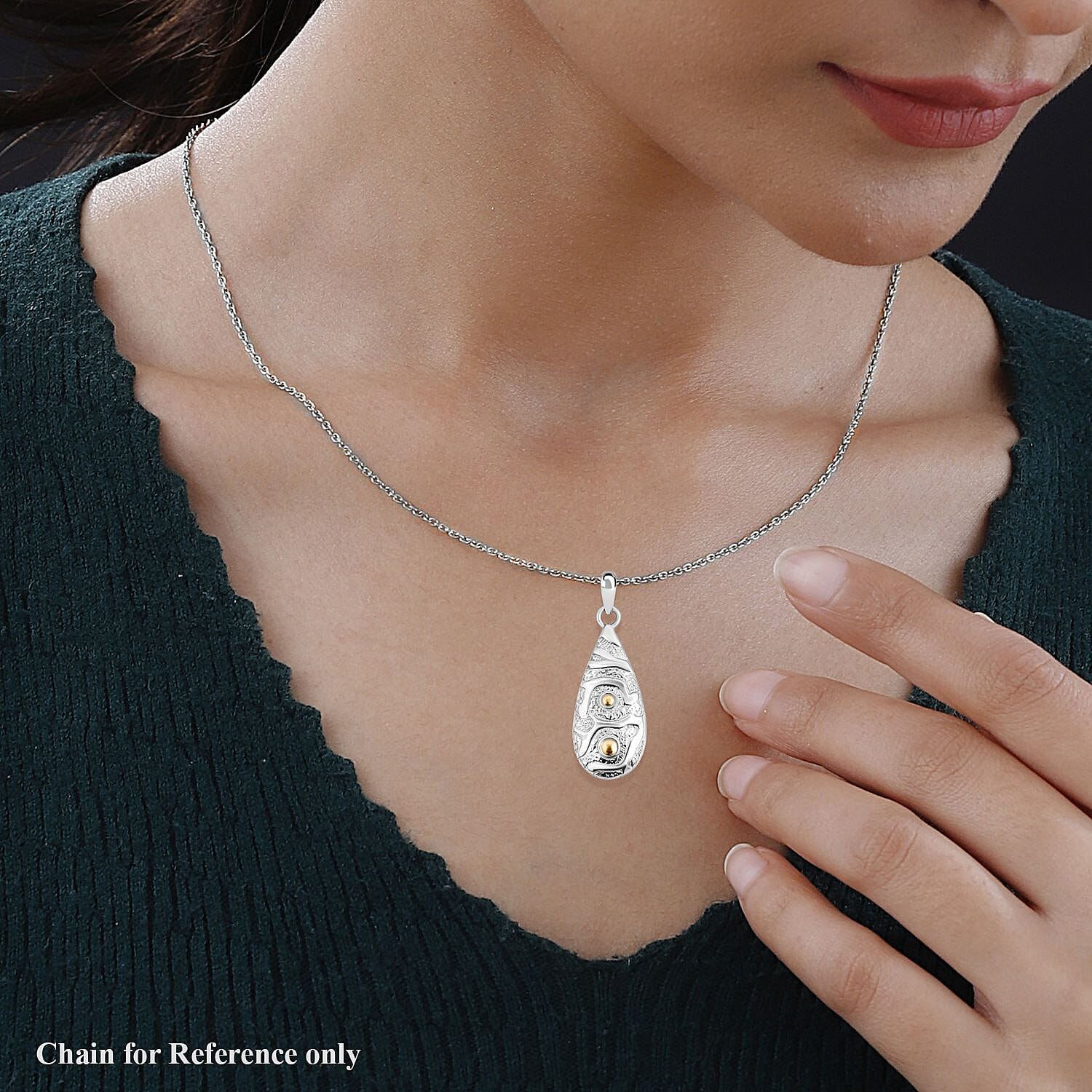 Royal Bali Collection - 18K Yellow Gold and Sterling Silver Teardrop Pendant