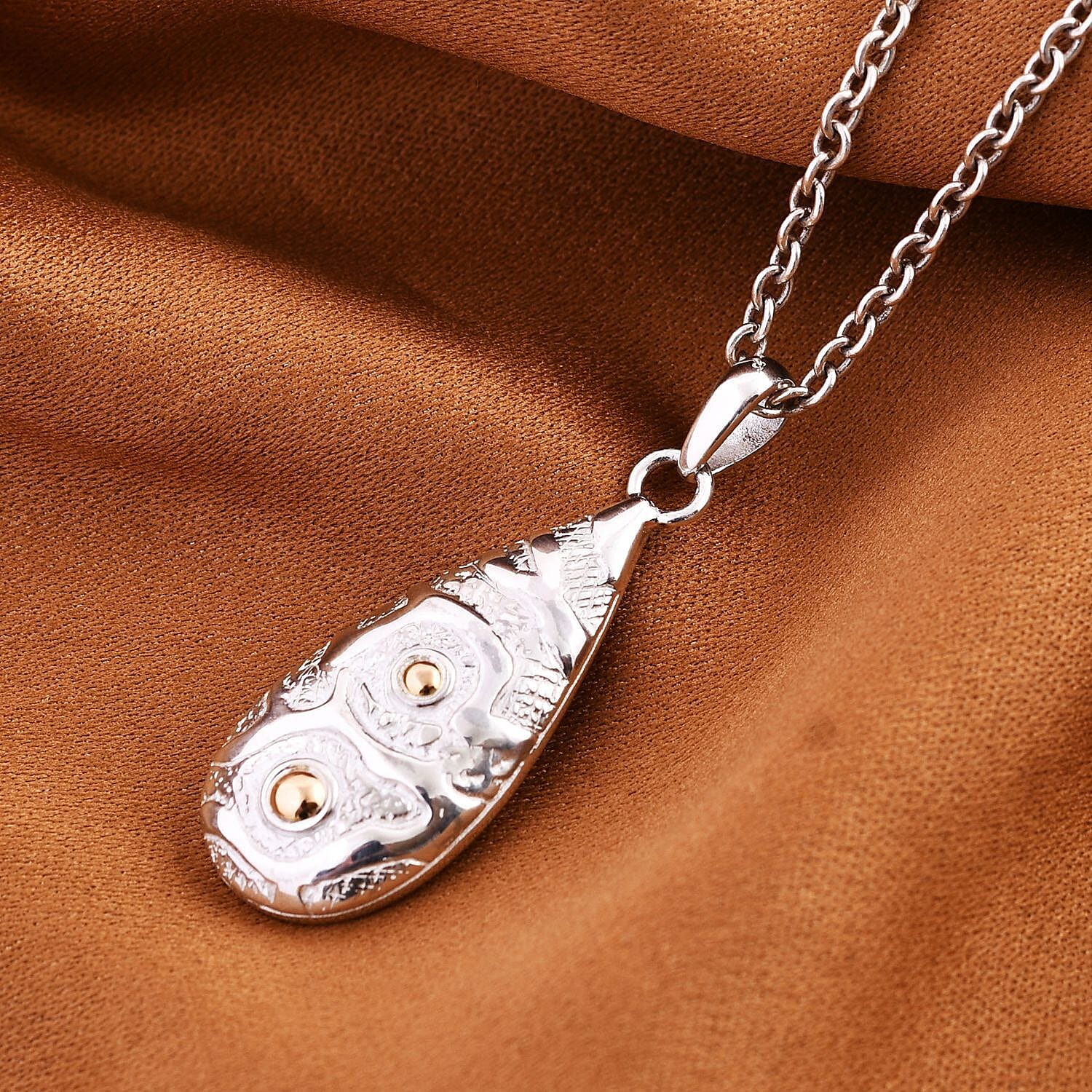 Royal Bali Collection - 18K Yellow Gold and Sterling Silver Teardrop Pendant