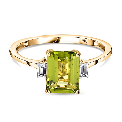 9K Yellow Gold Hebei Peridot & Moissanite Ring 1.71 Ct.