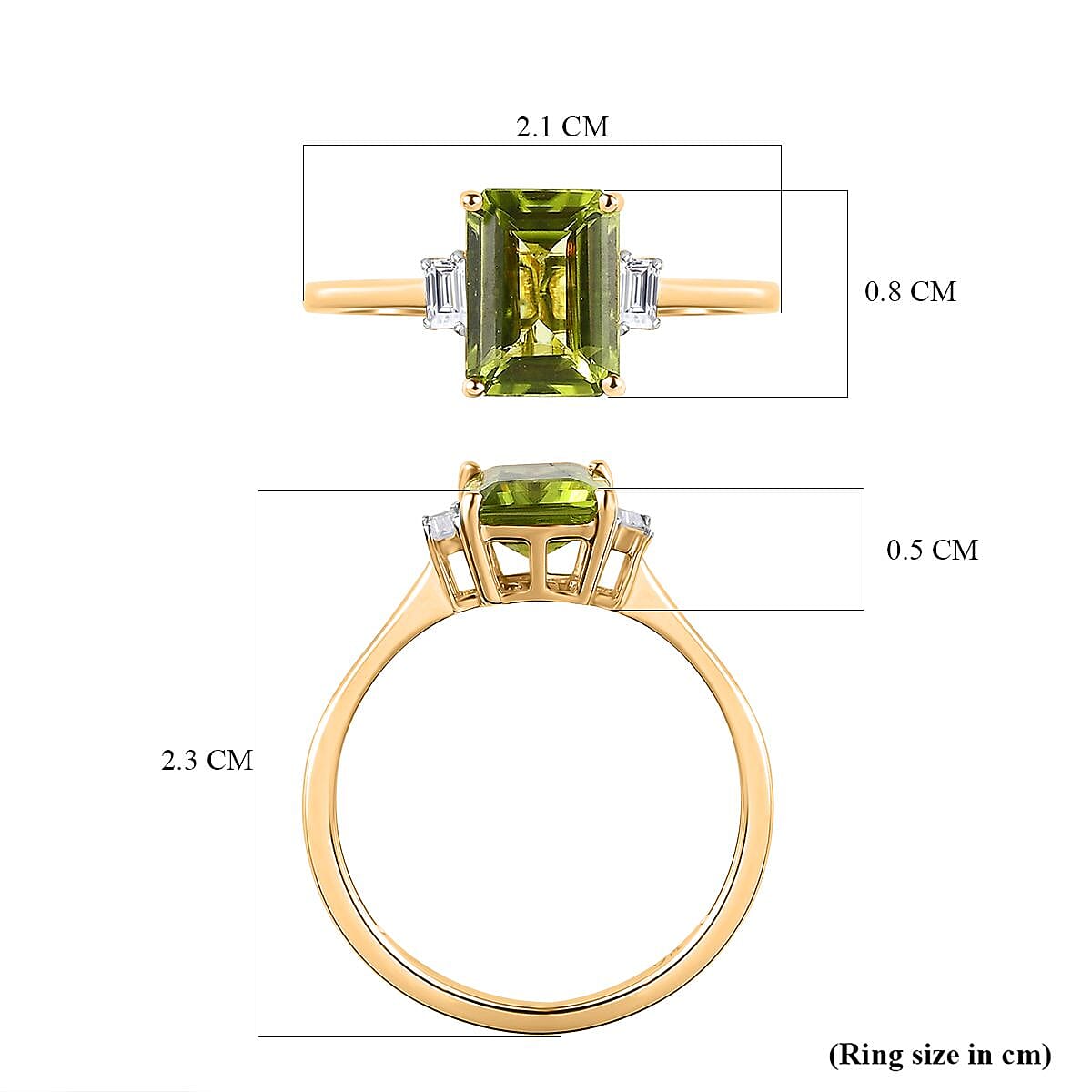 9K Yellow Gold Hebei Peridot & Moissanite Ring 1.71 Ct. 9K Yellow Gold Hebei Peridot & Moissanite Ring 1.71 Ct.