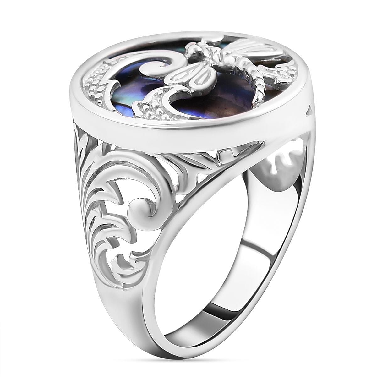 Royal Bali Collection - Abalone Shell Butterfly Ring in Sterling Silver, Silver Wt 5.40 GM