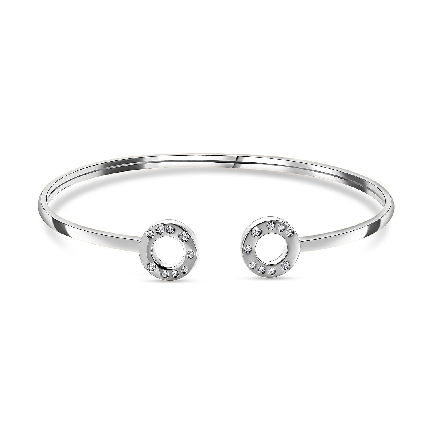 Moissanite Open Circle Bangle (Size 7.5) in Platinum Overlay Sterling Silver, Silver Wt  6.73 GM