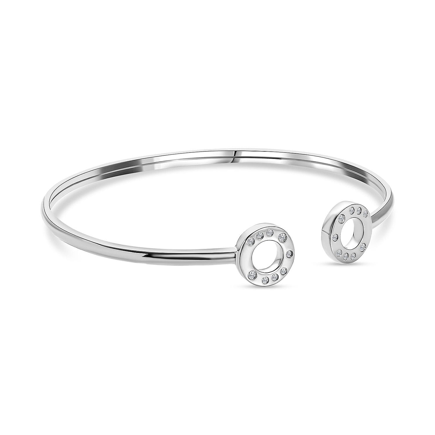 Moissanite Open Circle Bangle (Size 7.5) in Platinum Overlay Sterling Silver, Silver Wt 6.73 GM
