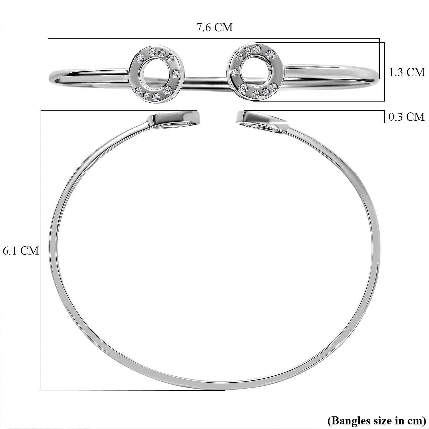 Moissanite Open Circle Bangle (Size 7.5) in Platinum Overlay Sterling Silver, Silver Wt 6.73 GM
