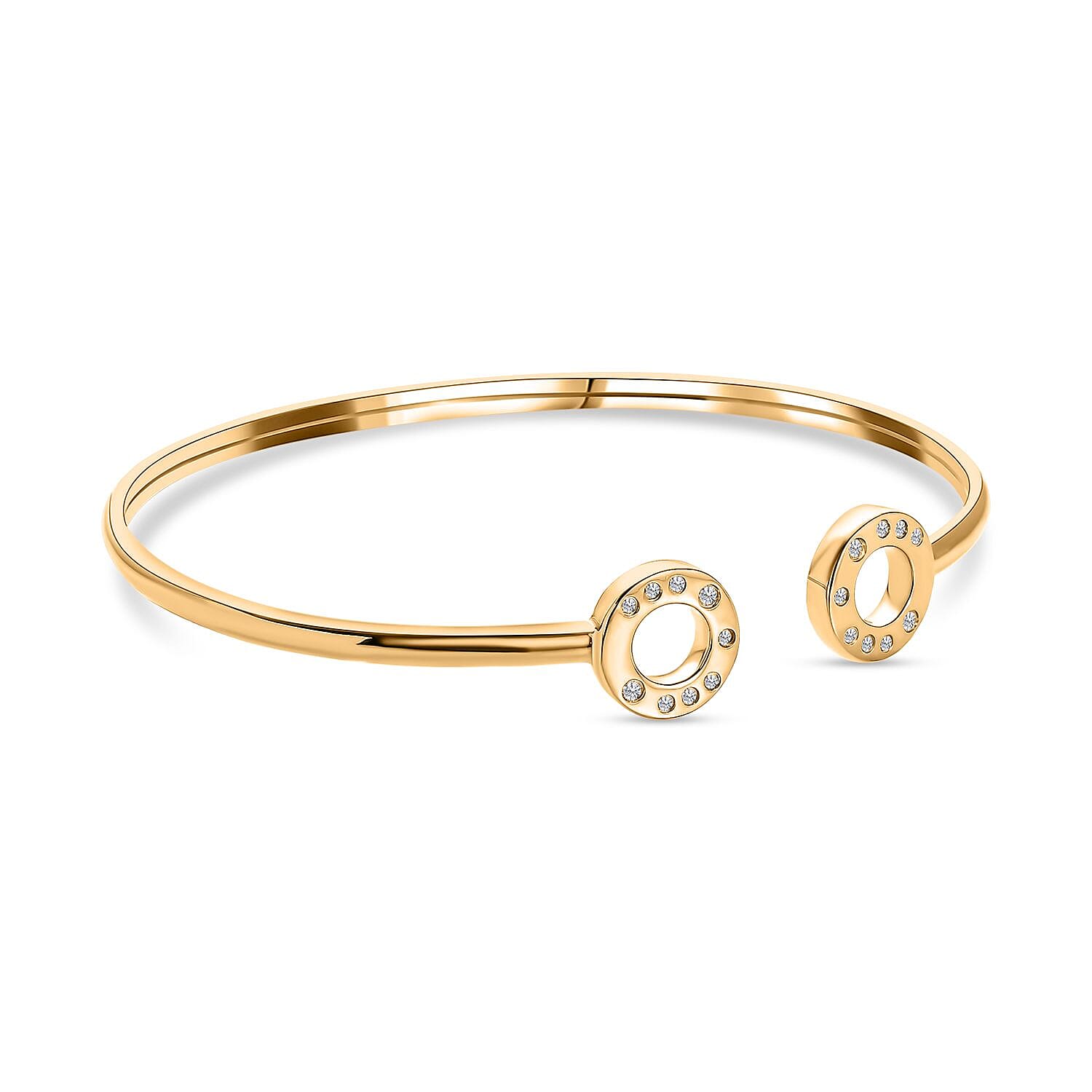 Moissanite Open Circle Bangle (Size 7.5) in YG Vermeil Plated Sterling Silver, Silver Wt  6.88 GM