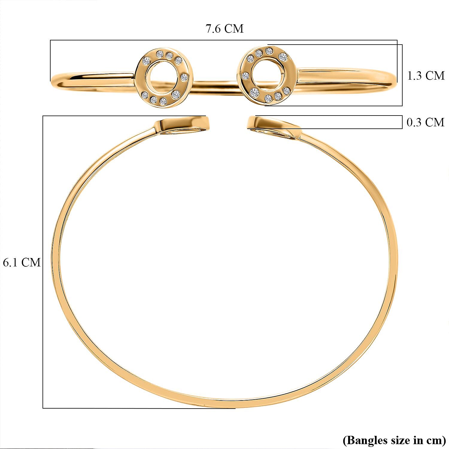 Moissanite Open Circle Bangle (Size 7.5) in YG Vermeil Plated Sterling Silver, Silver Wt  6.88 GM