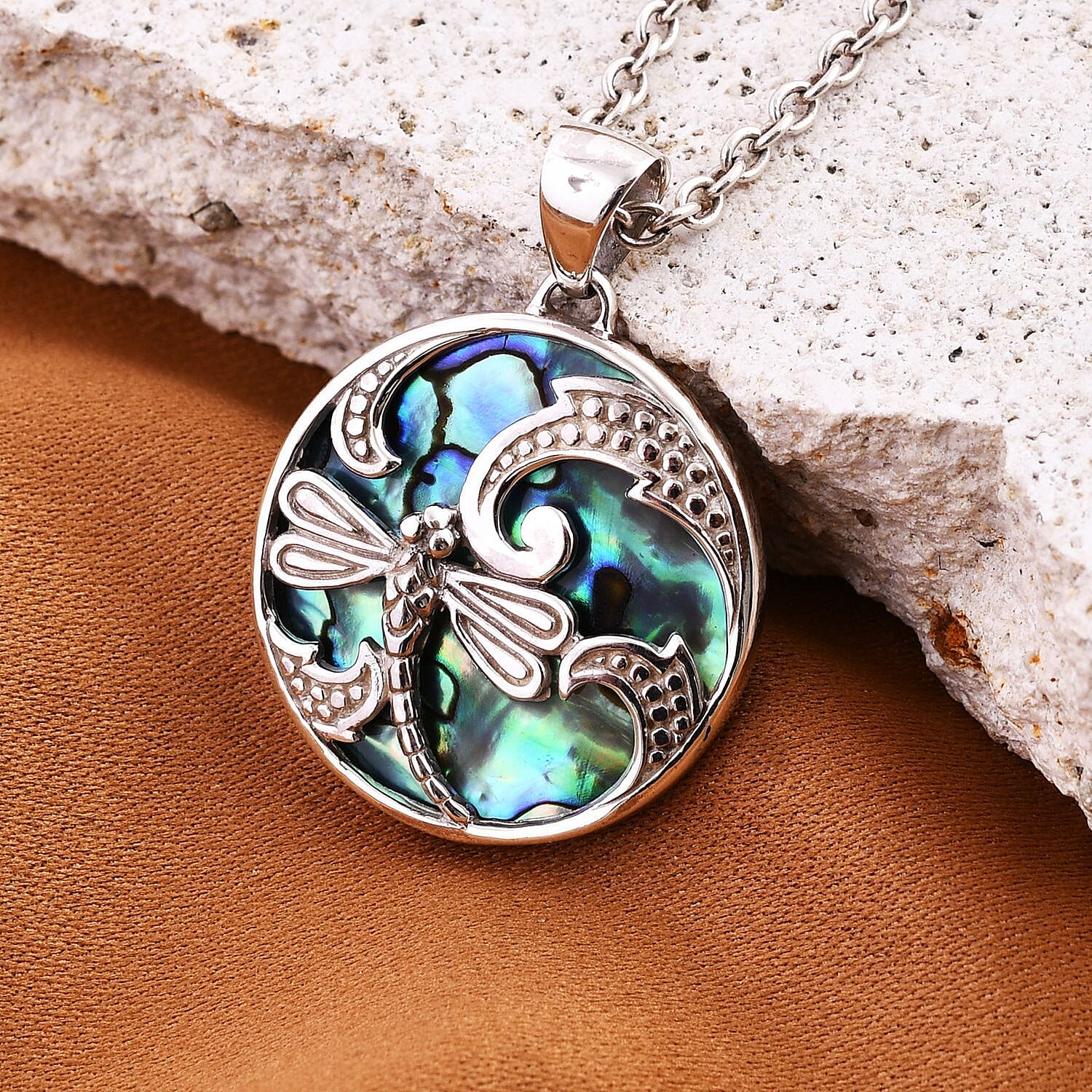 Royal Bali Collection - Abalone Shell Dragonfly Pendant in Sterling Silver