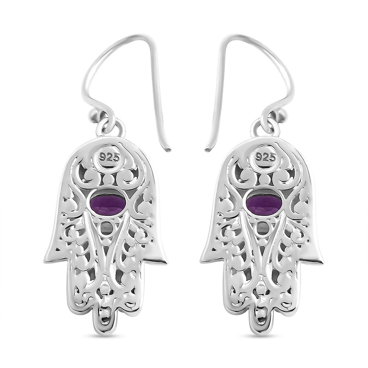 Royal Bali Collection - Amethyst Dangle Earrings in Sterling Silver 2.00 Ct, Silver Wt. 6.76 Gms