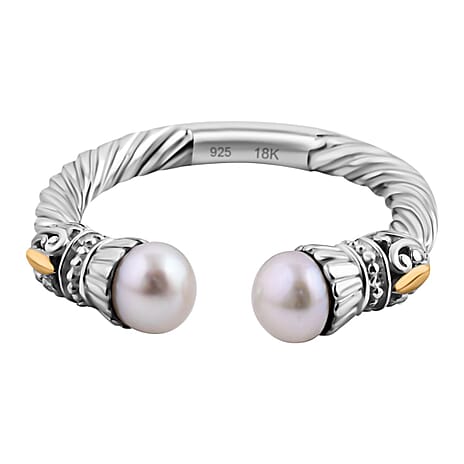 Royal Bali Collection - White Pearl Twisted Cuff Ring in 14K Yellow Gold Sterling Silver Royal Bali Collection - White Pearl Twisted Cuff Ring in 14K Yellow Gold Sterling Silver