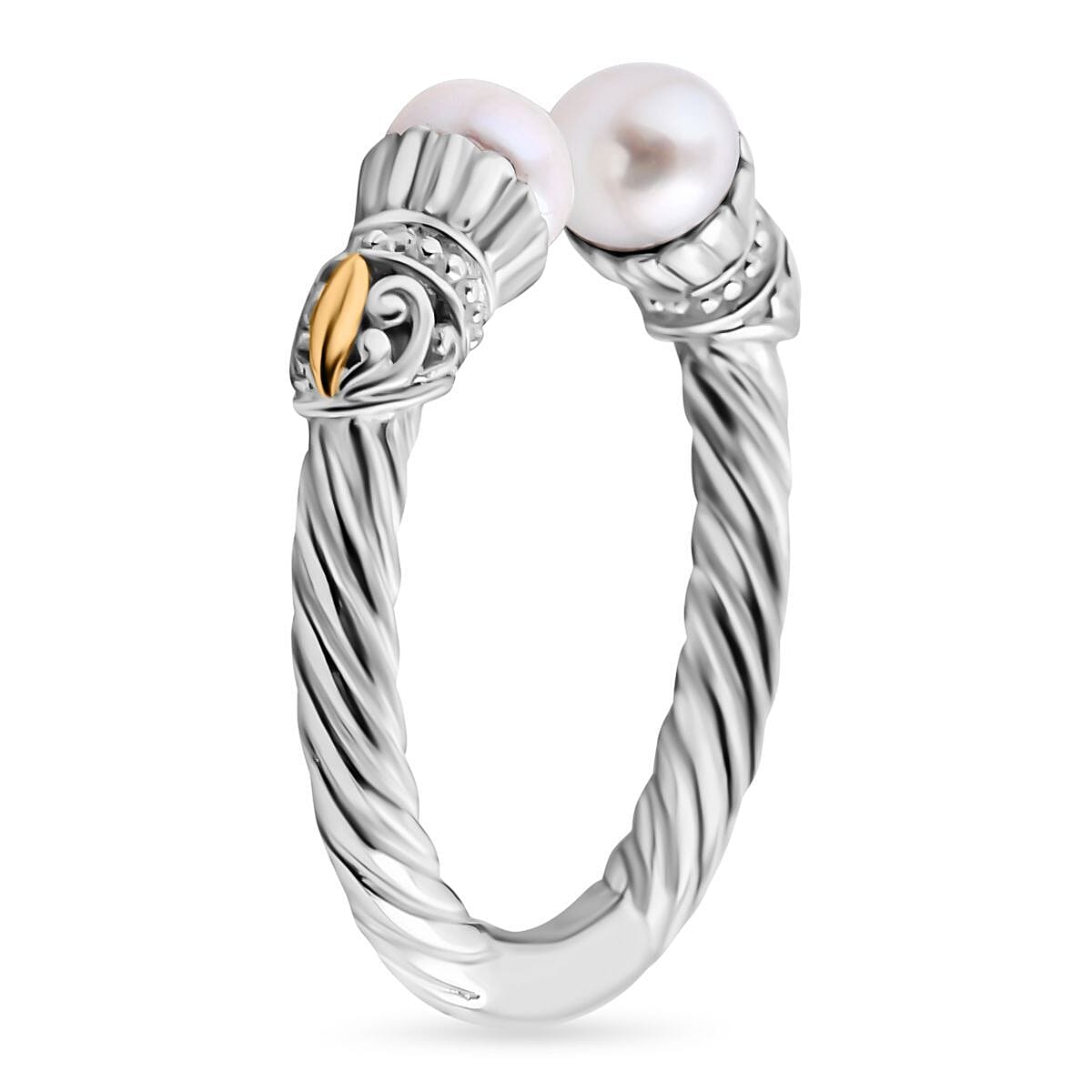 Royal Bali Collection - 18K Yellow Gold & Sterling Silver White Pearl Twisted Cuff Ring