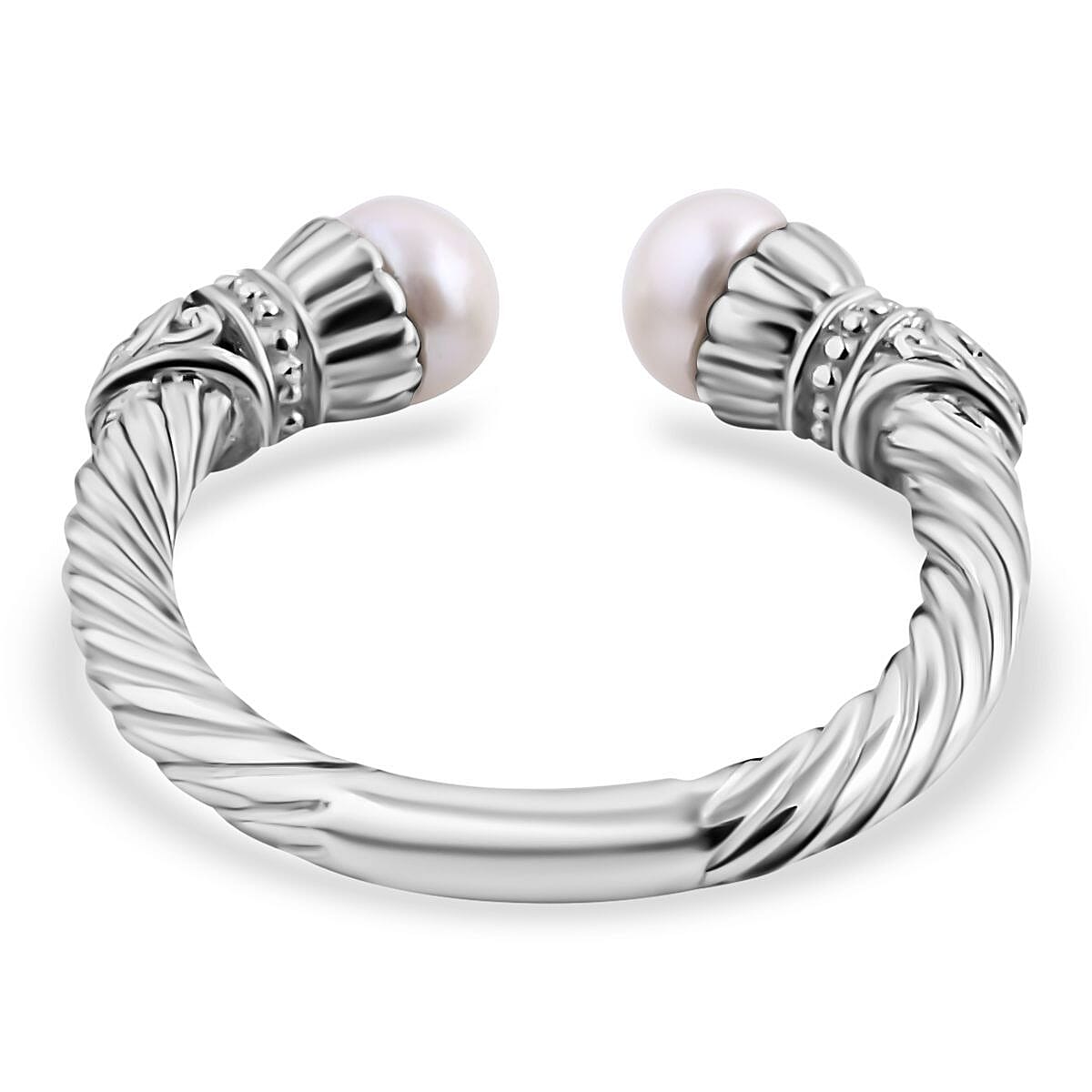 Royal Bali Collection - 18K Yellow Gold & Sterling Silver White Pearl Twisted Cuff Ring