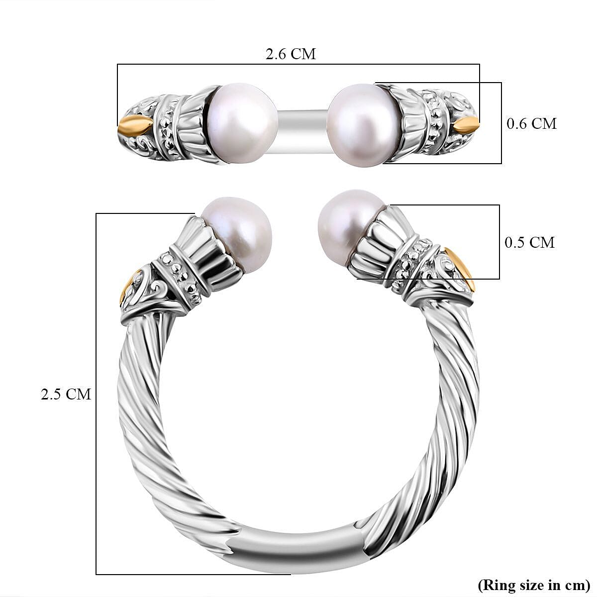 Royal Bali Collection - 18K Yellow Gold & Sterling Silver White Pearl Twisted Cuff Ring