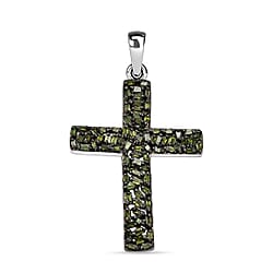 Green Diamond Cross Pendant in Platinum Overlay Sterling Silver 0.33 ct