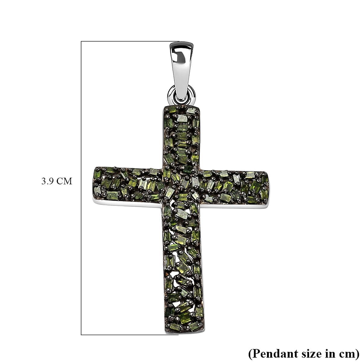Green Diamond Cross Pendant in Platinum Overlay Sterling Silver 0.33 Ct