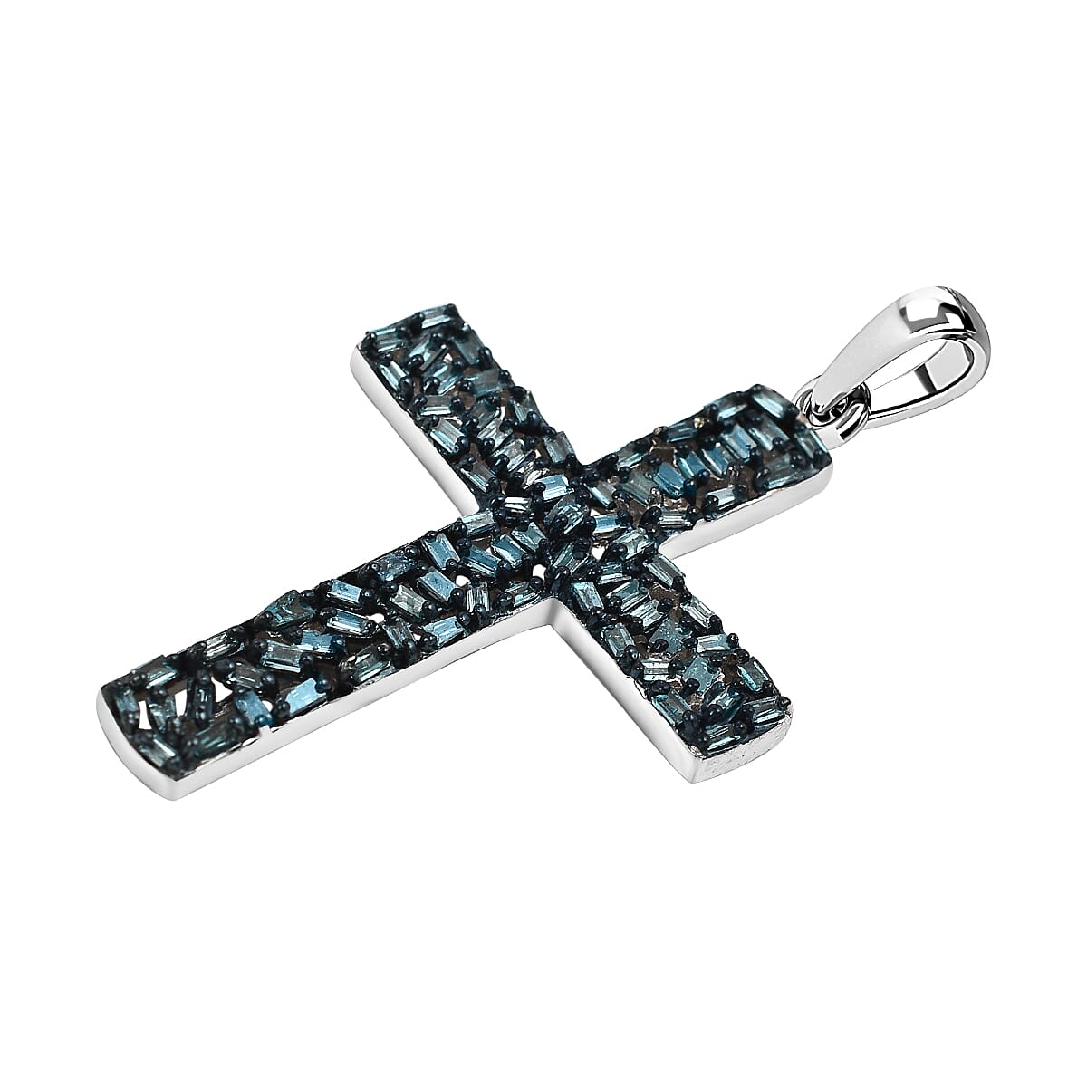 Blue Diamond Cross Pendant in Platinum Overlay Sterling Silver 0.33 Ct