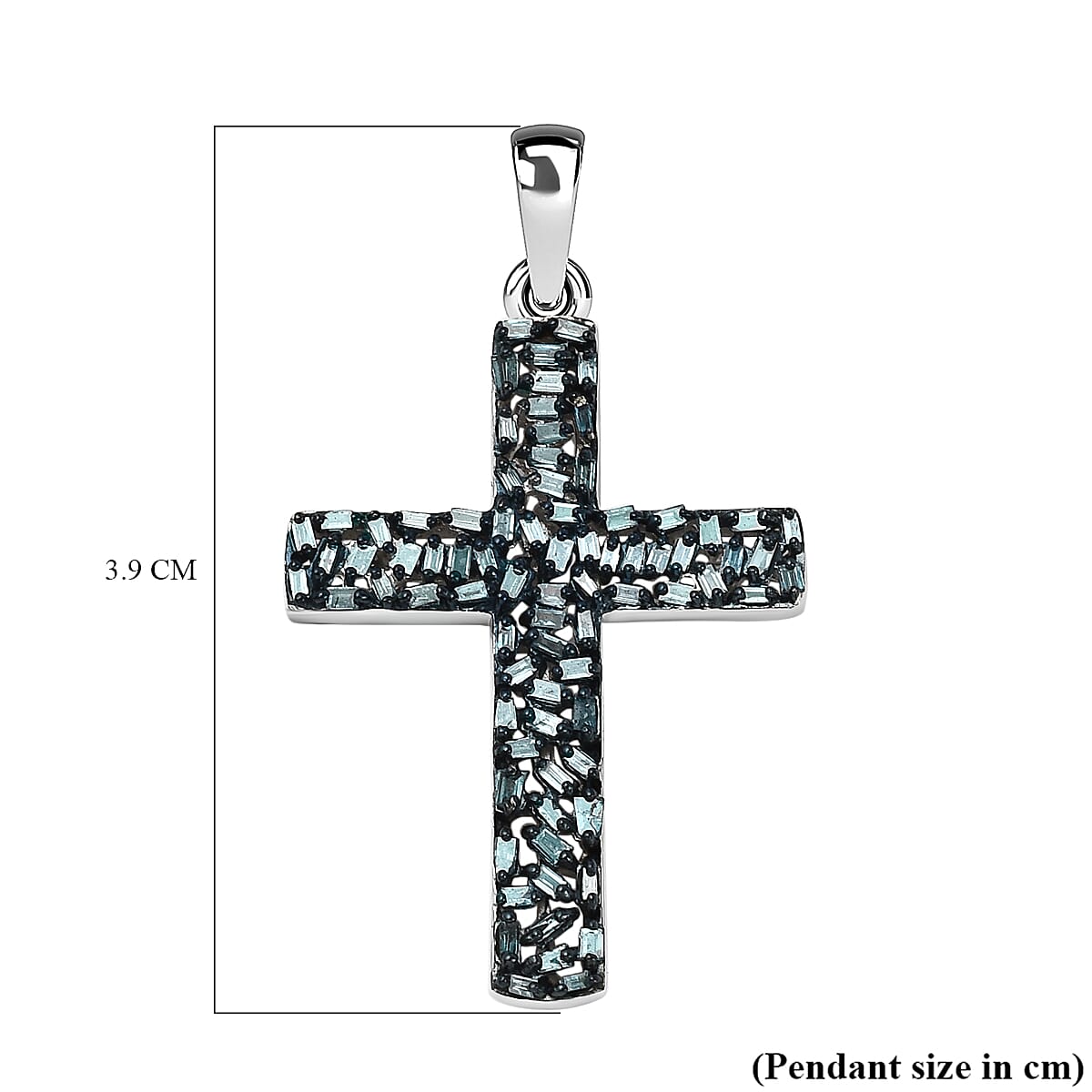 Blue Diamond Cross Pendant in Platinum Overlay Sterling Silver 0.33 Ct