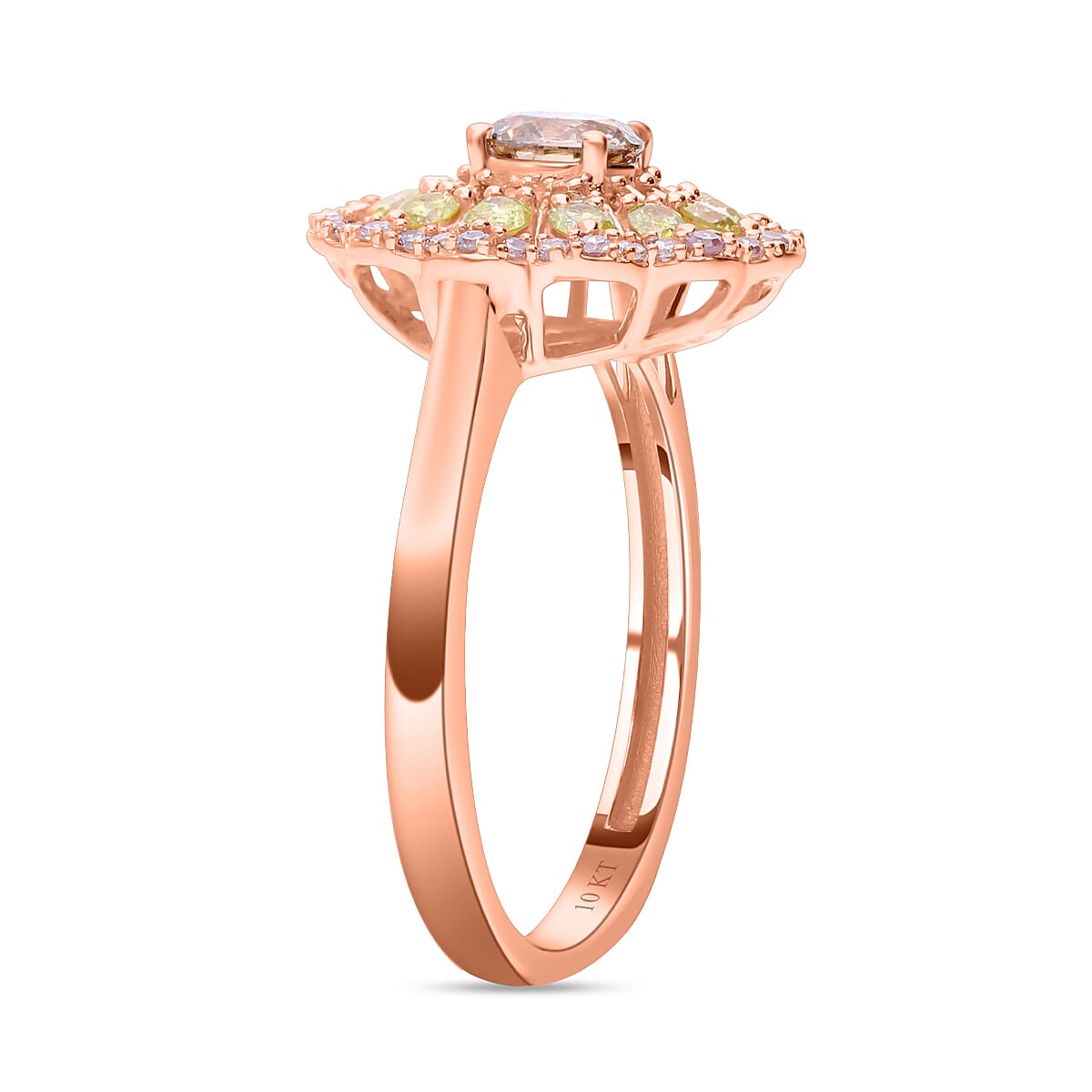 Red Carpet - 9K Rose Gold SGL Certified Natural Champagne, Pink and Yellow Diamond Ring 1.00 Ct.