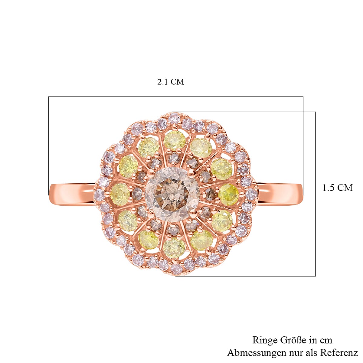 Red Carpet - 9K Rose Gold SGL Certified Natural Champagne, Pink and Yellow Diamond Ring 1.00 Ct.
