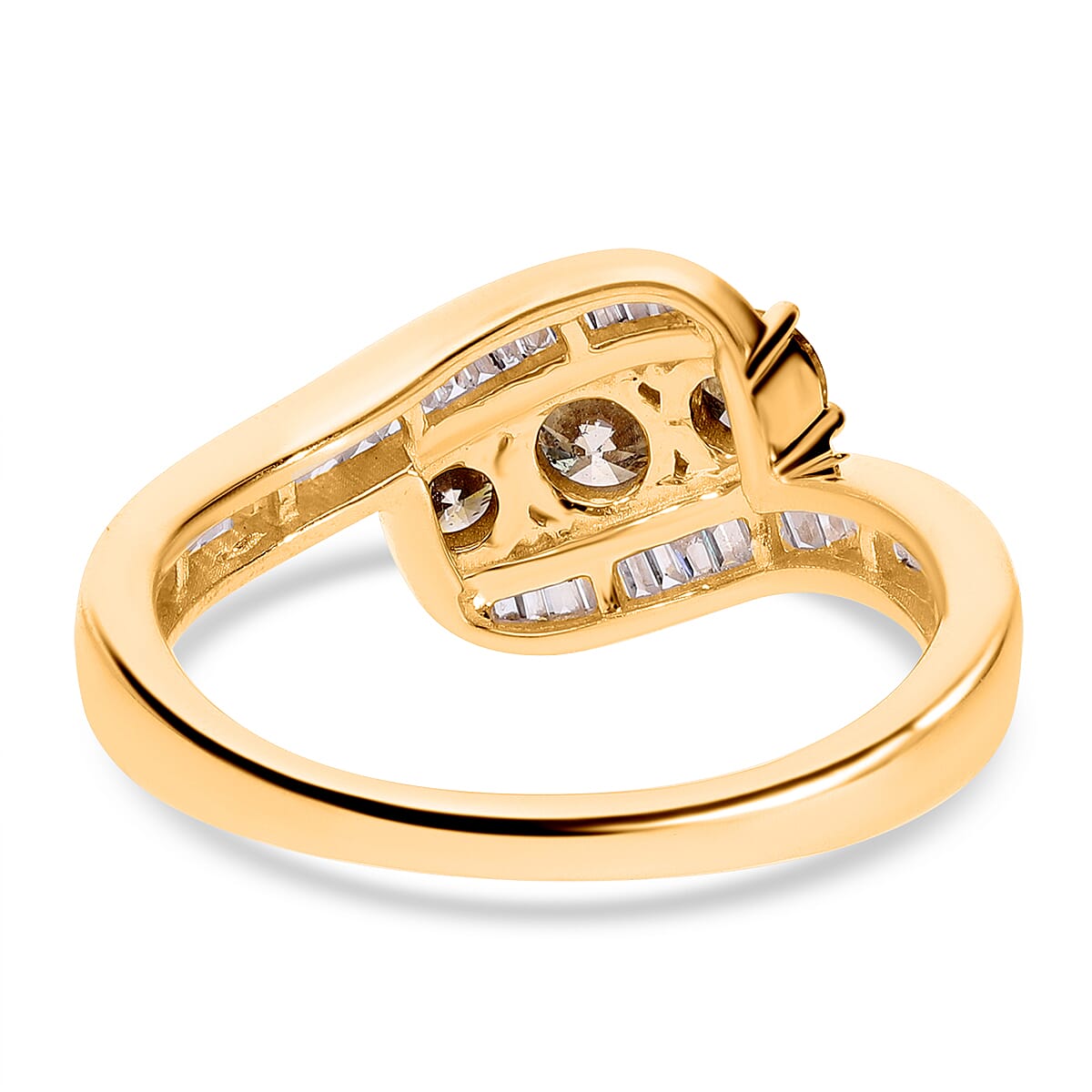 9K Yellow Gold SGL Certified Natural Champagne Diamond Trilogy & White Diamond Bypass Ring 1.00 Ct