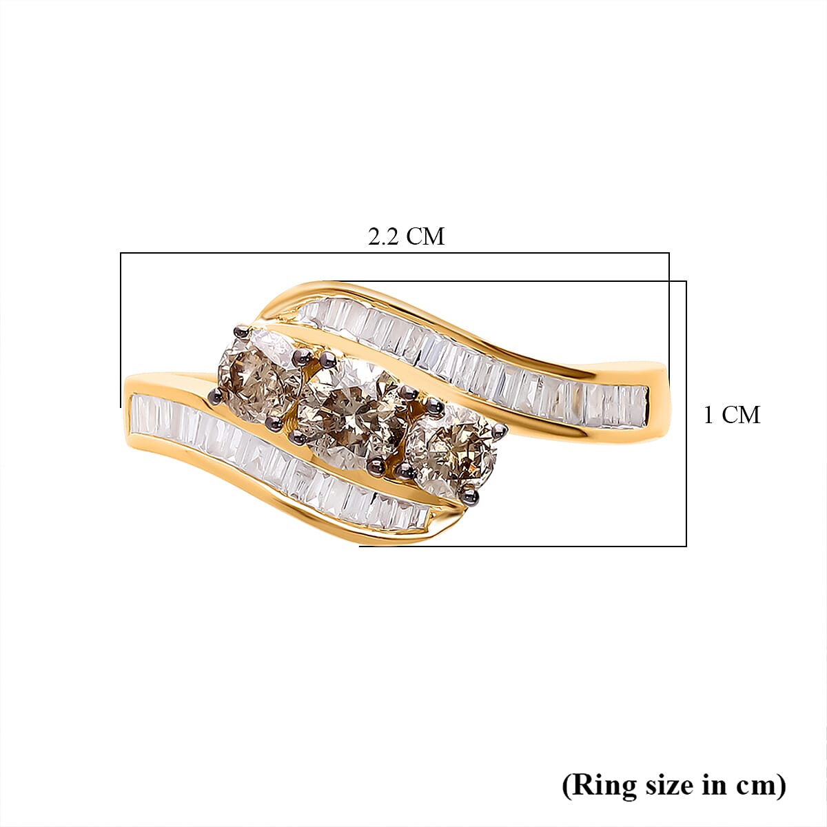 9K Yellow Gold SGL Certified Natural Champagne Diamond Trilogy & White Diamond Bypass Ring 1.00 Ct