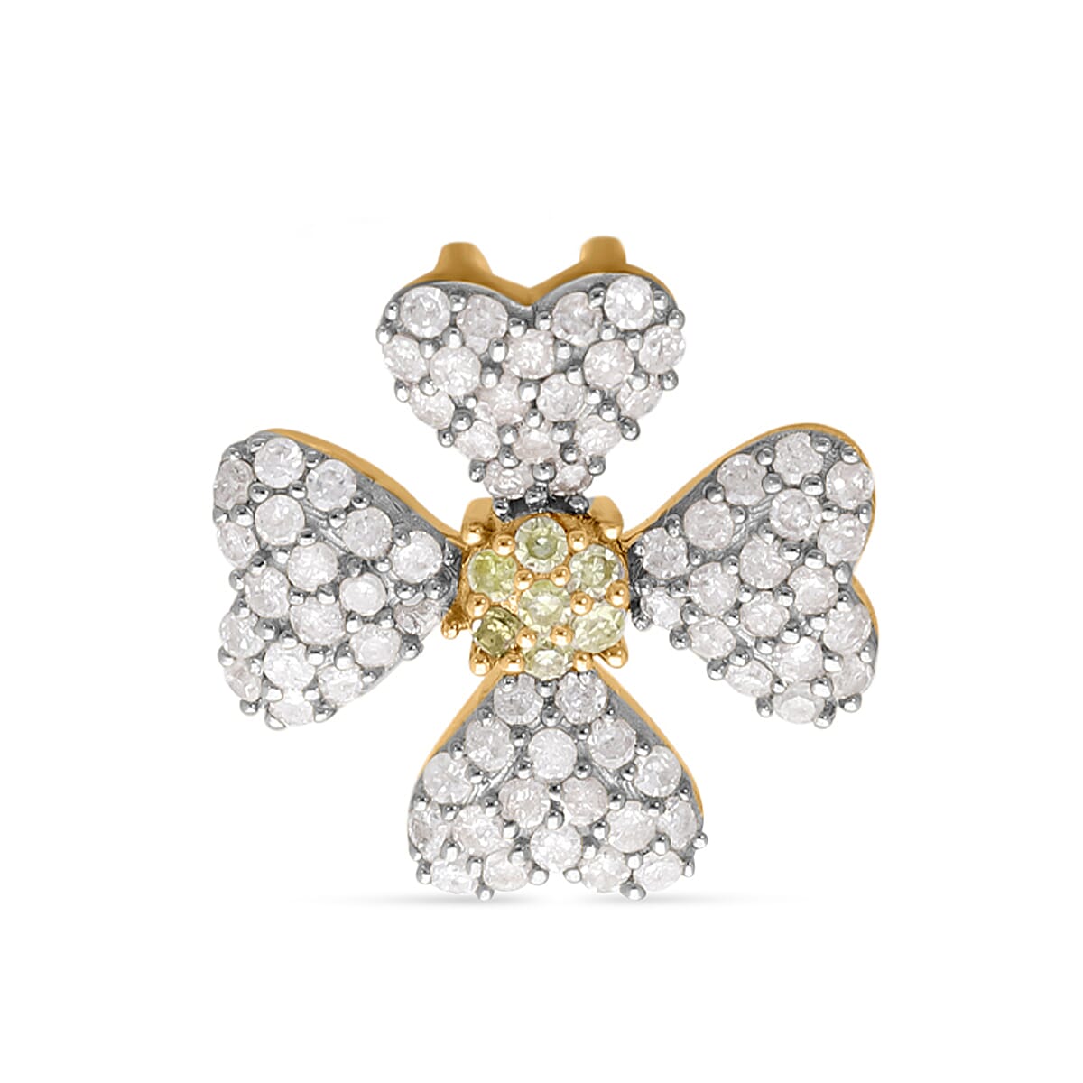 Designer Inspired - 9K Yellow Gold Natural Yellow Diamond & White Diamond Clove Pendant 0.51 Ct