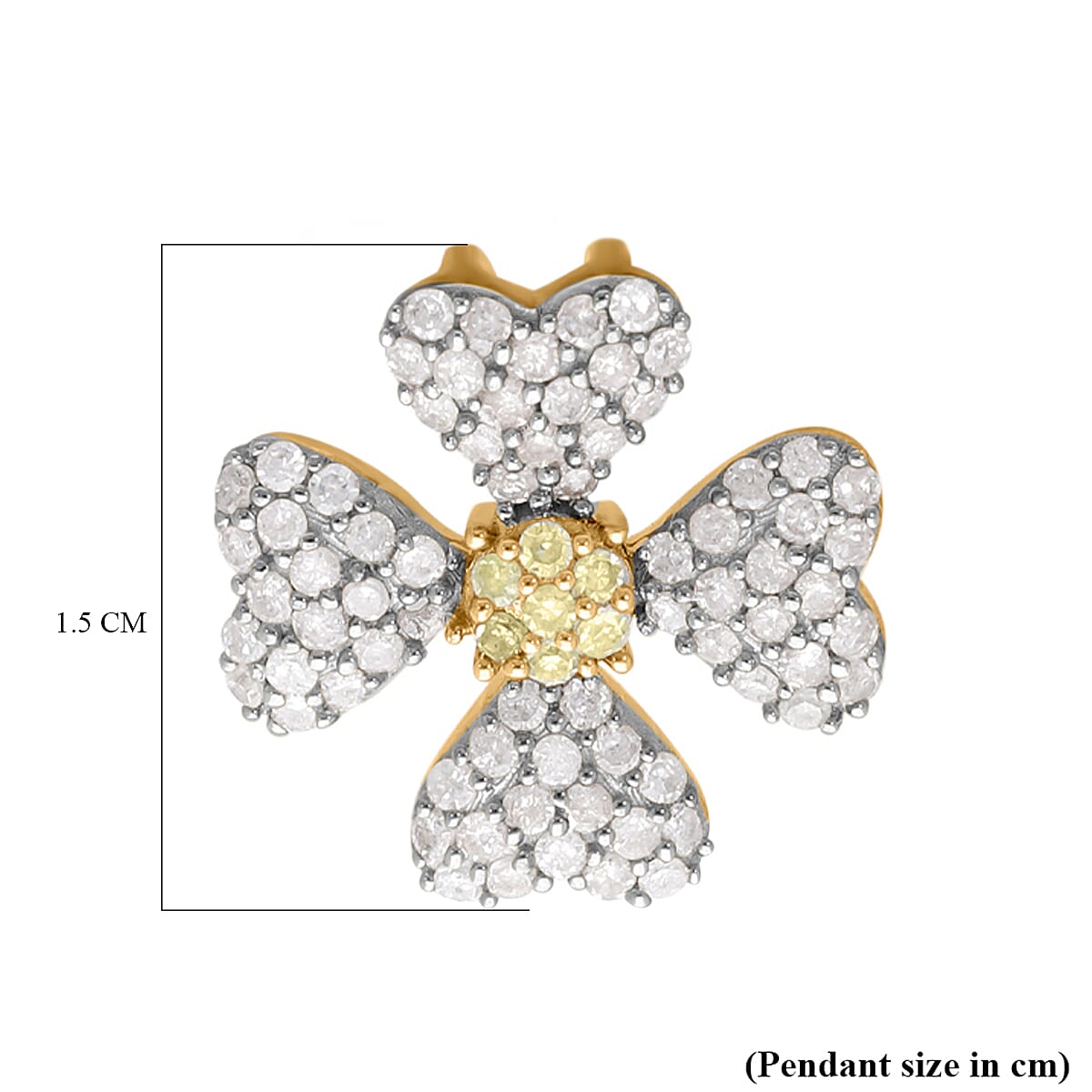 Designer Inspired - 9K Yellow Gold Natural Yellow Diamond & White Diamond Clove Pendant 0.51 Ct