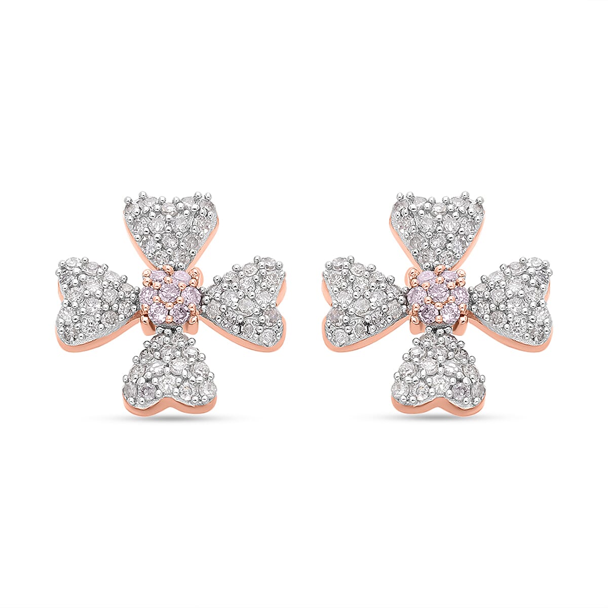 9K Rose Gold Pink Diamond & White Diamond Clove Earrings 0.52 Ct