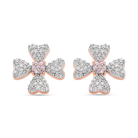 Designer Inspired - 9K Rose Gold Pink Diamond & White Diamond Clove Earrings 0.52 Ct