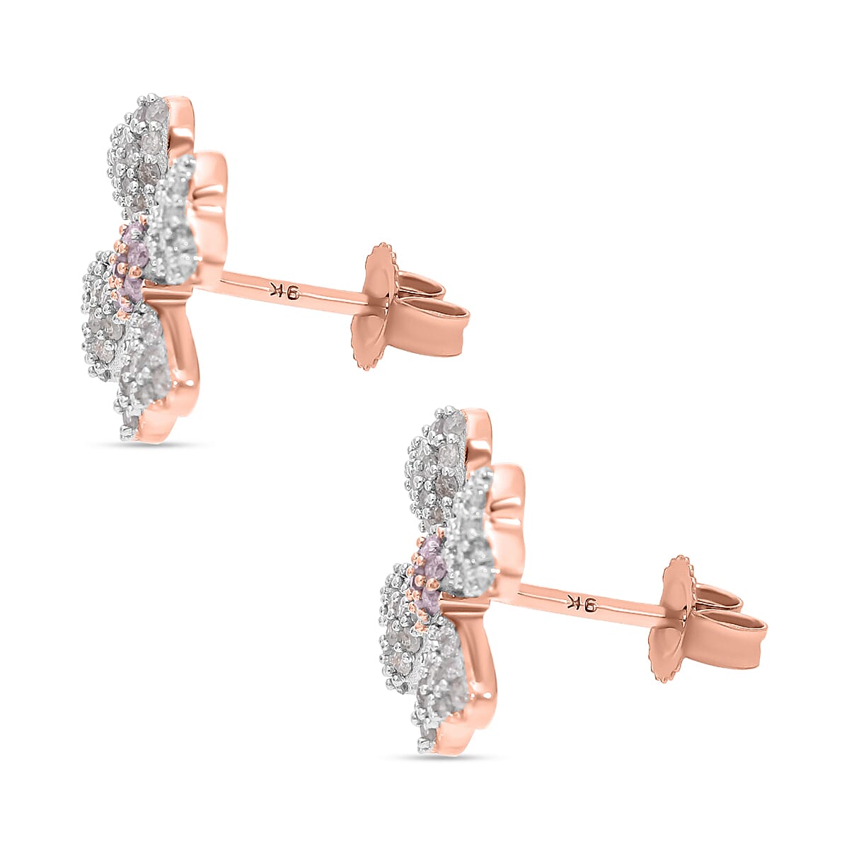 9K Rose Gold Pink Diamond & White Diamond Clove Earrings 0.52 Ct