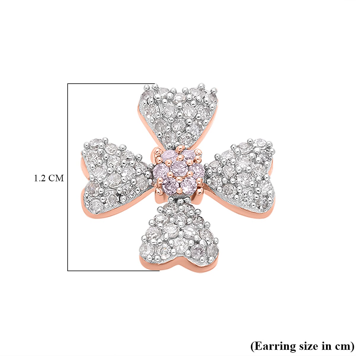 9K Rose Gold Pink Diamond & White Diamond Clove Earrings 0.52 Ct