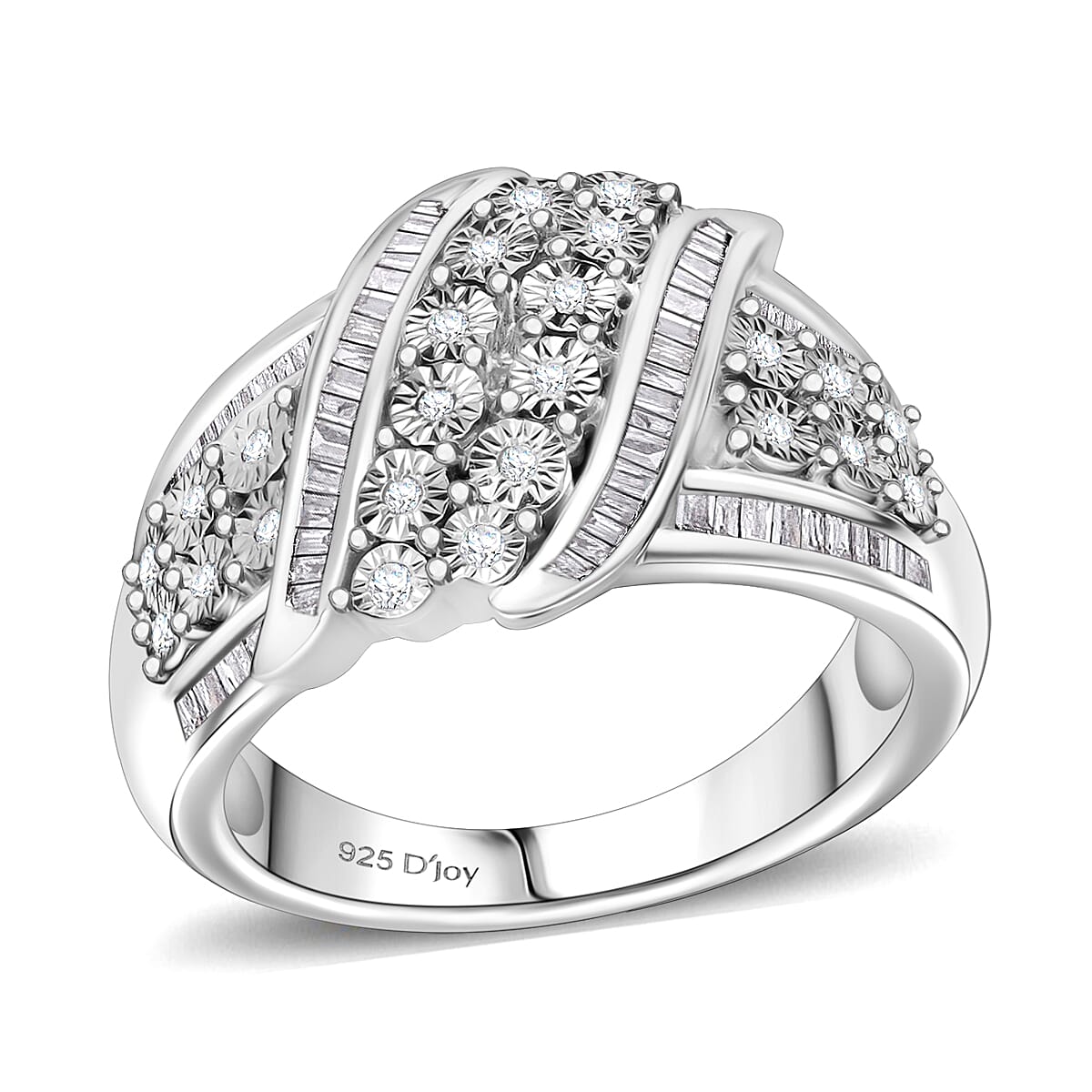 Diamond Ring in Platinum Overlay Sterling Silver 0.50 Ct.