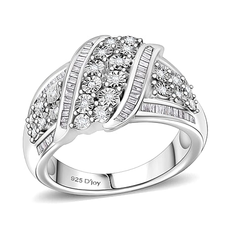 Diamond Ring in Platinum Overlay Sterling Silver 0.50 Ct.