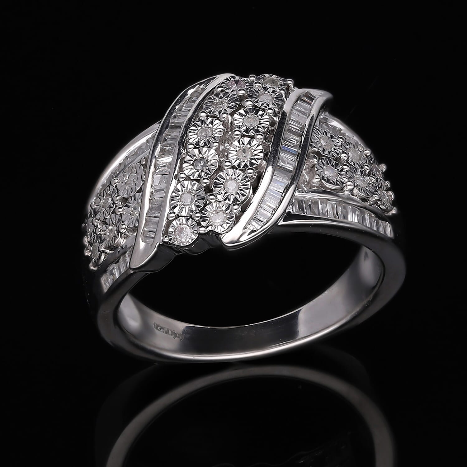 Diamond Ring in Platinum Overlay Sterling Silver 0.50 Ct.