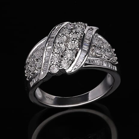 Diamond Ring in Platinum Overlay Sterling Silver 0.50 Ct.