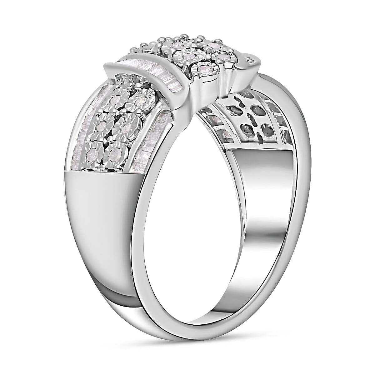 Diamond Ring in Platinum Overlay Sterling Silver 0.50 Ct.