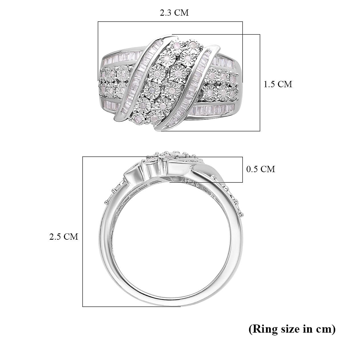 Diamond Ring in Platinum Overlay Sterling Silver 0.50 Ct.