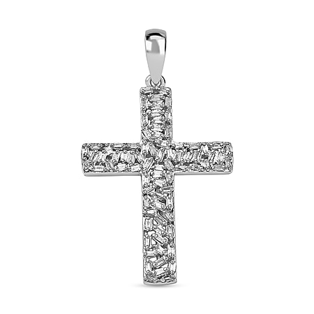 White Diamond Cross Pendant in Platinum Overlay Sterling Silver 0.33 ct