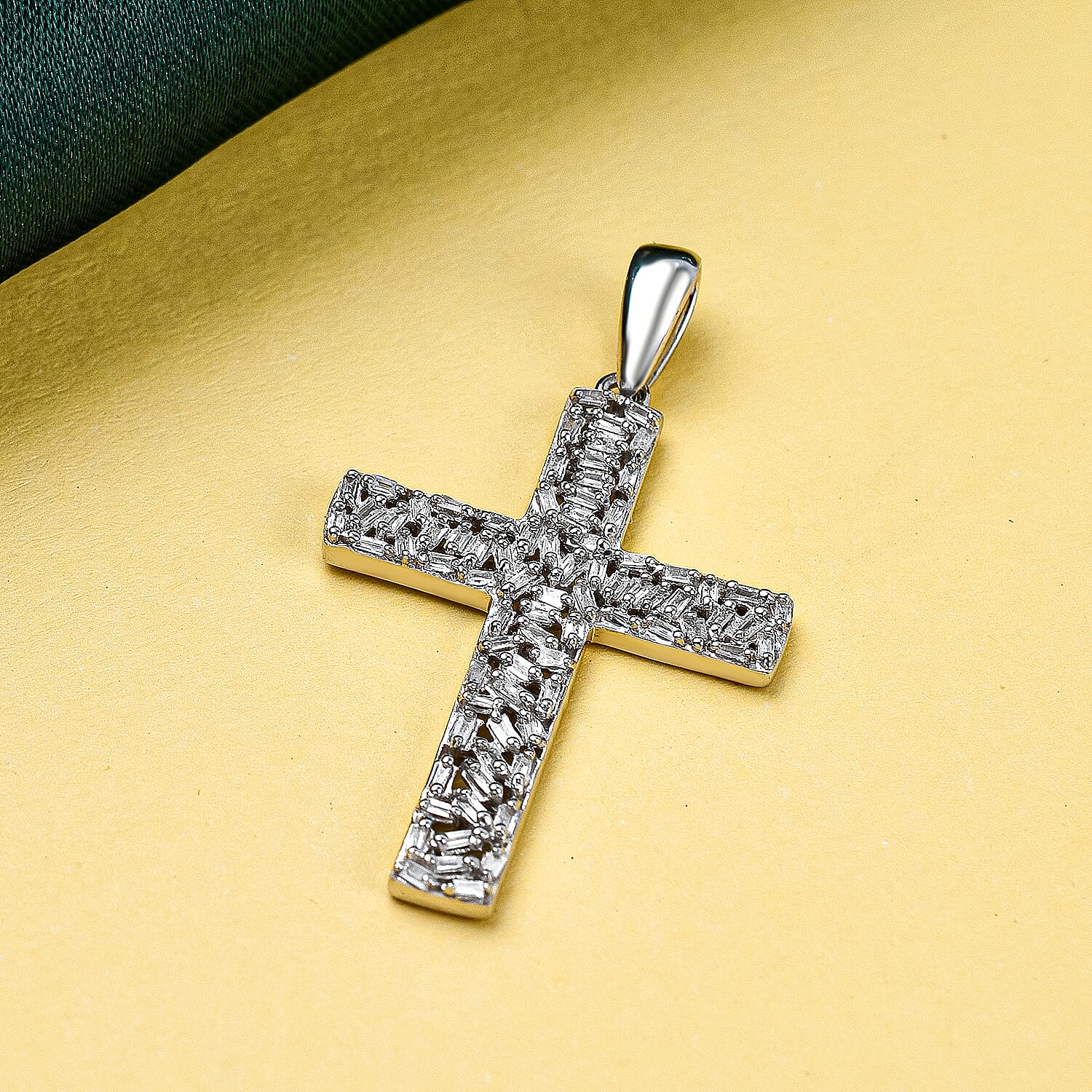 Diamond Cross Pendant in Platinum Overlay Sterling Silver